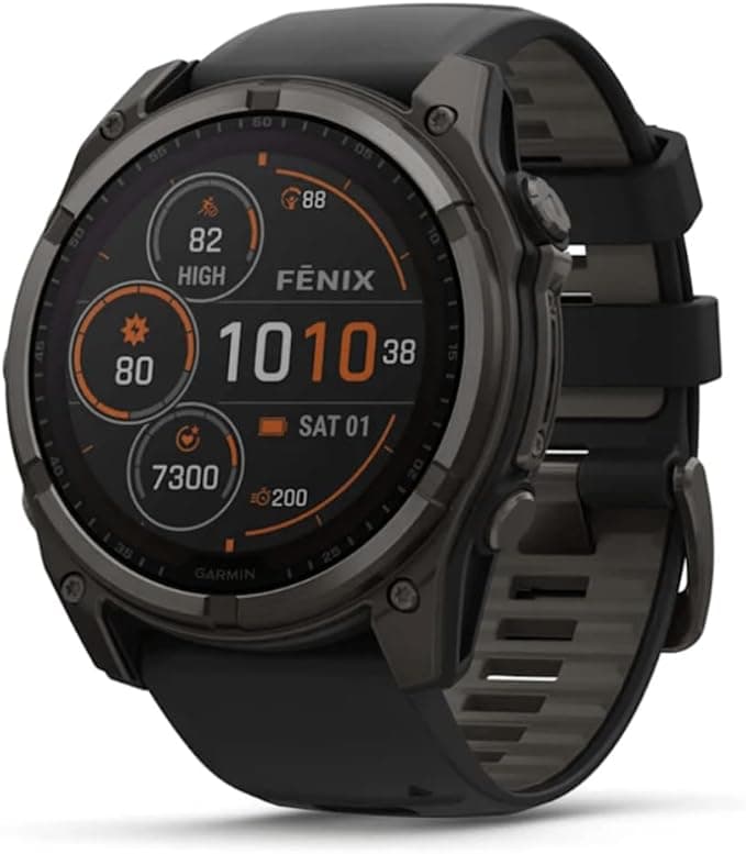 Garmin Fenix 8 Solar Sapphire 51mm Carbon GPS Smartwatch Silicone Strap - Grey Titanium Black - Image 1