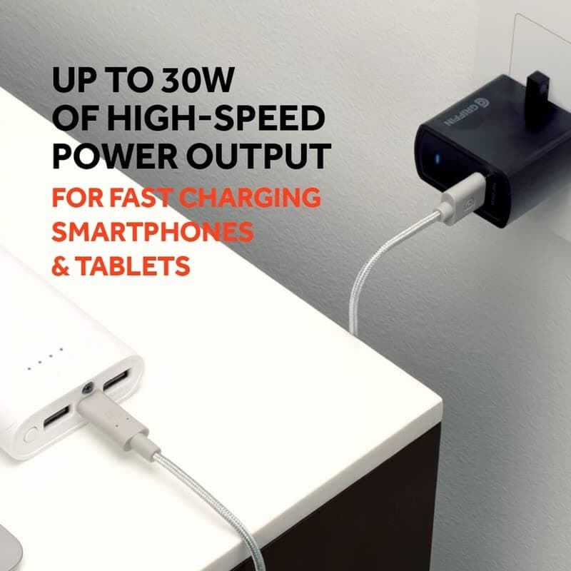 Griffin Dual USB-C 15W and USB-A 18W Wall Charger UK Plug - Black - Image 4