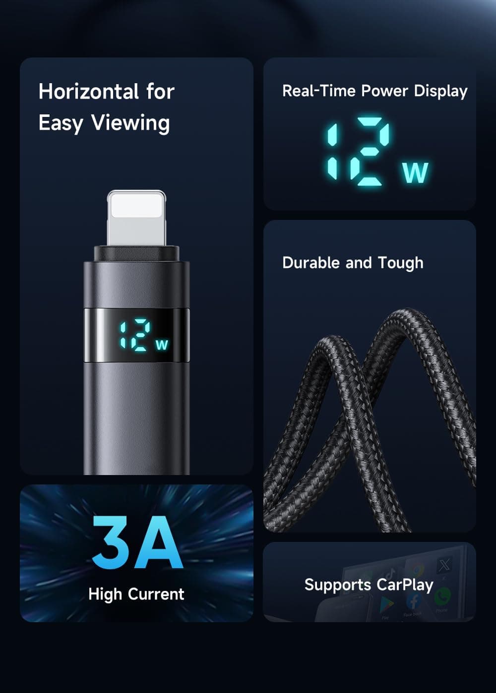 Mcdodo USB-A to Lightning Cable 4ft with LED Display – Nylon Braided Fast Charging for iPhone,1.2M iPad & AirPods - Image 2