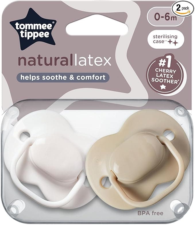 Tommee Tippee Cherry Latex Dummies 0–6 Months – Pack of 2 100% Natural Latex Soothers