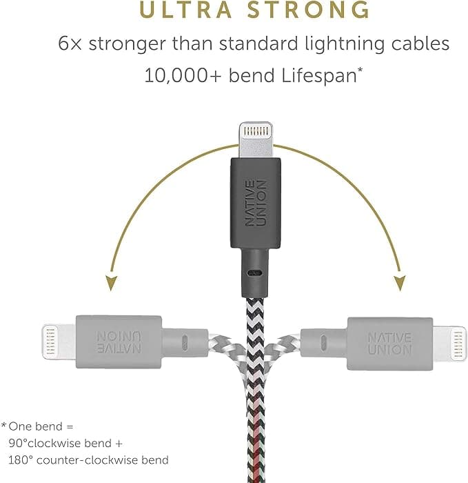 Native Union Belt Lightning to USB Cable 1.2m Durable Charging & Sync Cable with Leather Strap, Zebra - Image 3