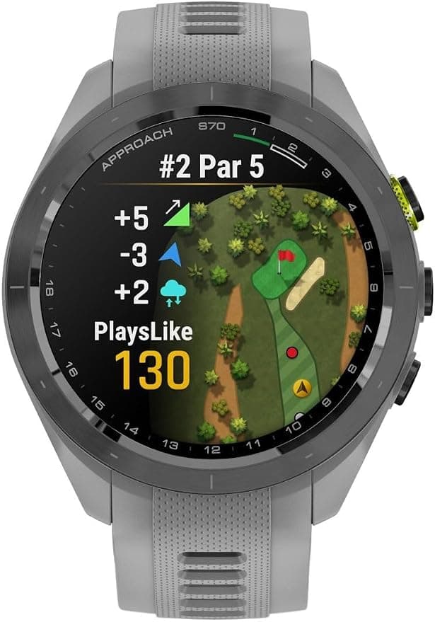 Garmin Approach S70 42mm GPS Golf Smartwatch Black Ceramic Bezel Powder Grey Silicone Strap - Image 1