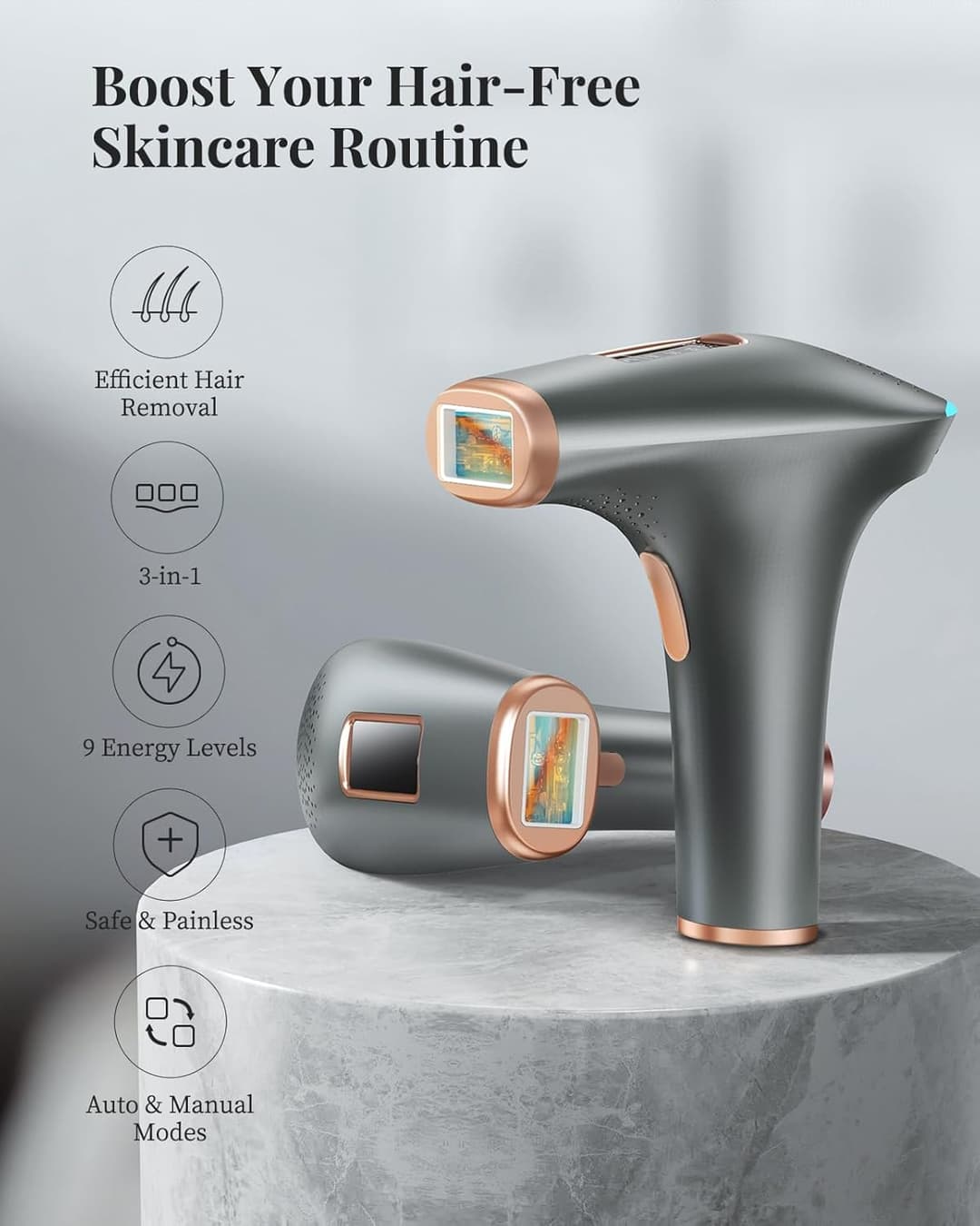 Haarlosy IPL Laser Hair Removal Device 3-in-1, 9 Levels, 999,900 Flashes, Auto Mode - Dark Grey - Image 7