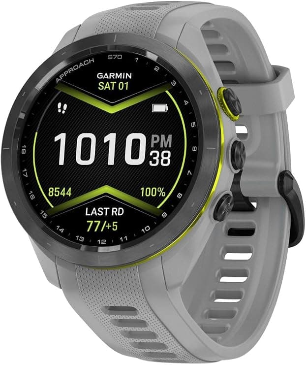 Garmin Approach S70 42mm GPS Golf Smartwatch Black Ceramic Bezel Powder Grey Silicone Strap - Image 2