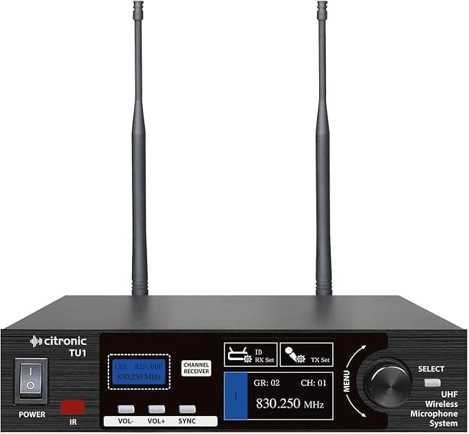 Citronic Single Wireless Microphone System Tuneable UHF License Frequencies Bodypack Transmitter Neckband Clip Microphones Fully Programmable - Image 4