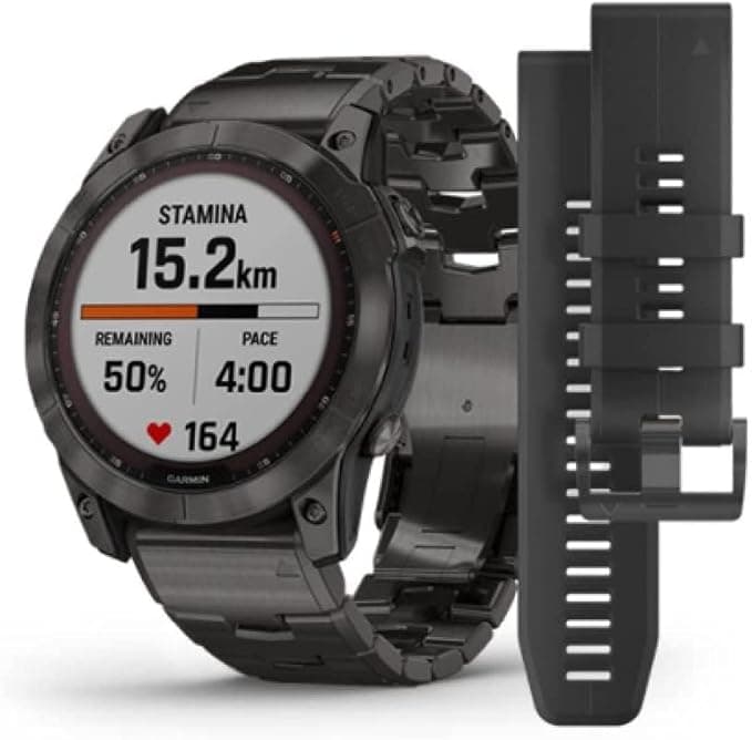 Garmin Fenix 7X Sapphire Solar Edition Carbon Grey DLC Titanium GPS Smartwatch with Vented Titanium Band - Image 1