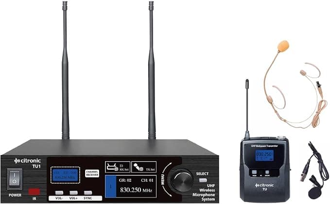 Citronic Single Wireless Microphone System Tuneable UHF License Frequencies Bodypack Transmitter Neckband Clip Microphones Fully Programmable - Image 2