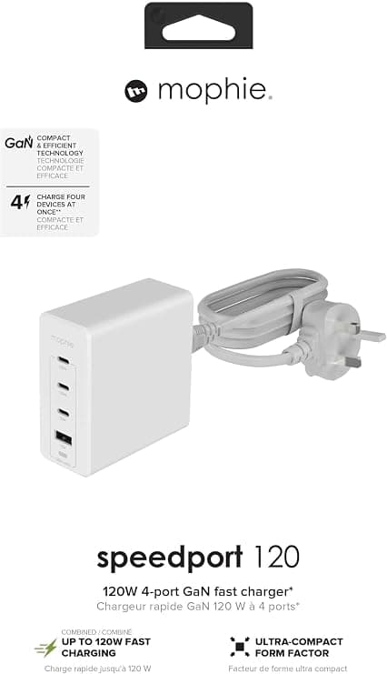 ZAGG mophie Speedport 120W 4-Port GaN USB-C USB-A Fast Wall Charger - White - Image 3