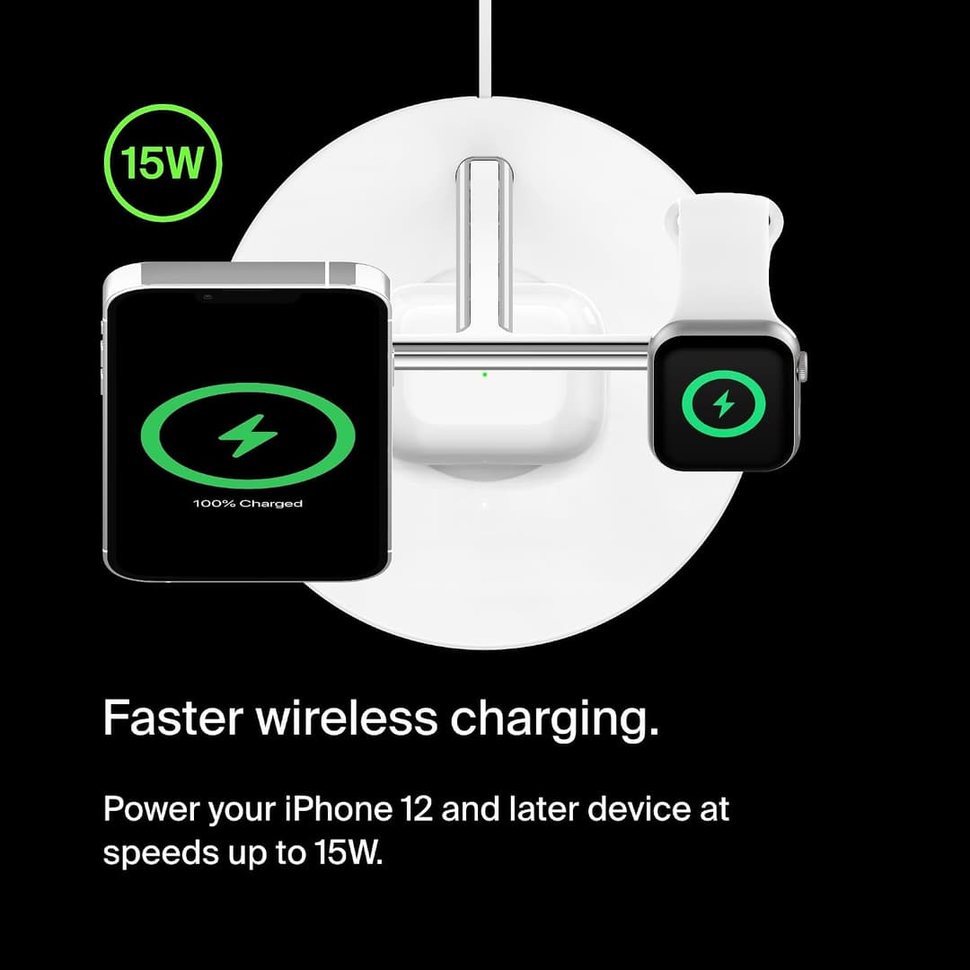 Belkin BoostCharge Pro 3-in-1 Wireless Charging Stand with MagSafe White - Image 3
