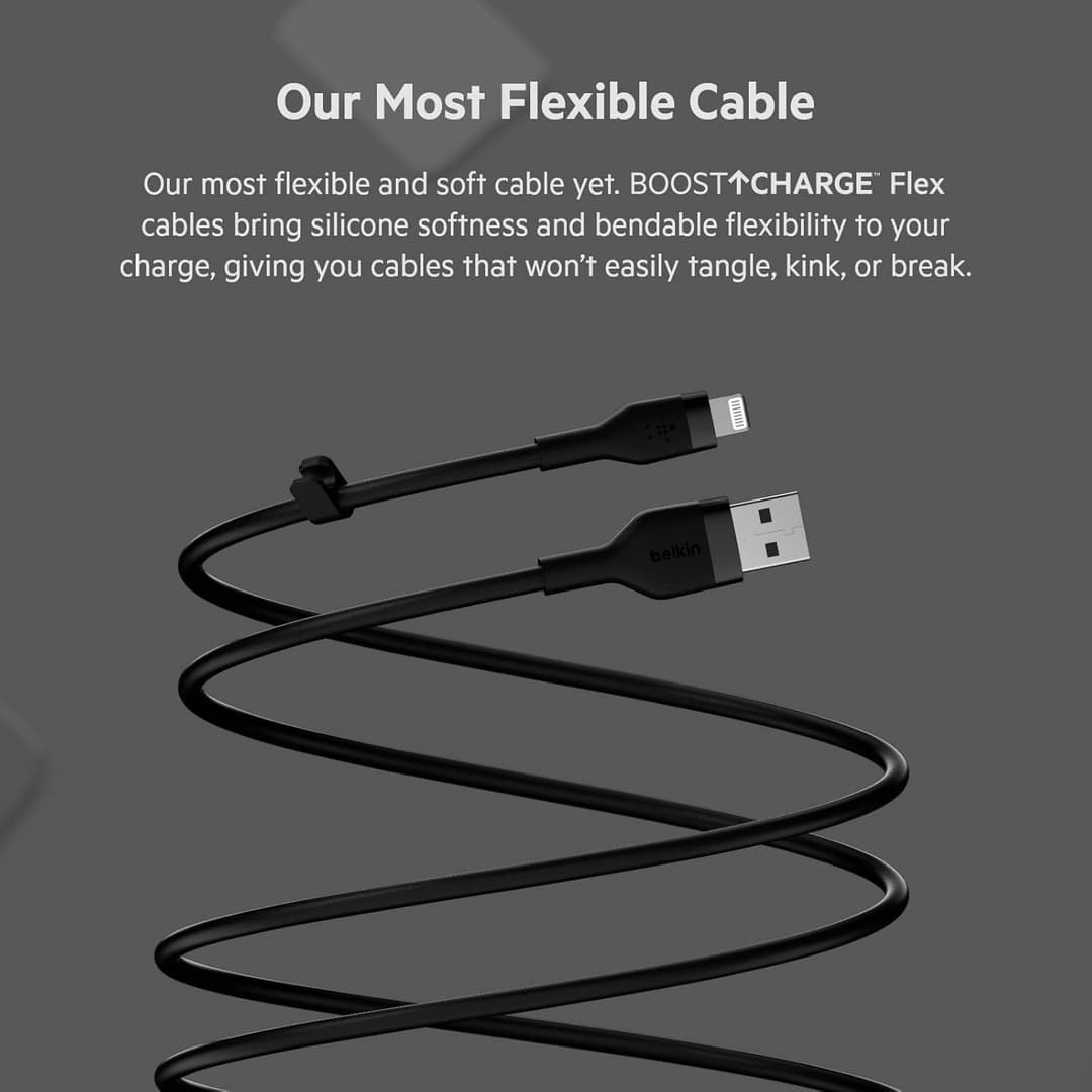 Belkin BoostCharge Flex USB-A to Lightning Cable 3M, Silicone Fast Charging Cable for iPhone & iPad – Black - Image 4