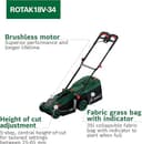 Bosch ROTAK 18V-34 Cordless Lawn Mower 34cm with 35L Grass Bag & Mulching Plug – Green thumbnail 3