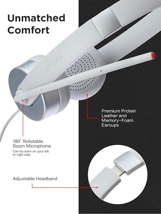 Lenovo 100 Stereo Analog Headset 3.5mm Cloud Grey with Boom Microphone - Image 6