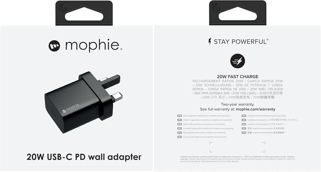 ZAGG mophie 20W USB-C Wall Charger – UK Plug, Fast Charging - Black - Image 2
