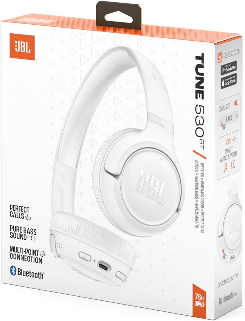 JBL Tune 530BT Wireless On-Ear Headphones Pure Bass, Bluetooth 6.0, Foldable, White - Image 10