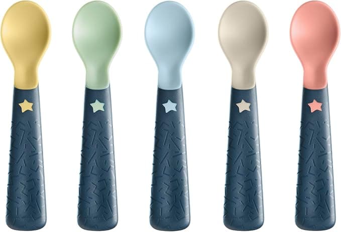 Tommee Tippee Easigrip Self-Feeding Weaning Spoons 6m+ – Pack of 5, Easy-Grip Handles, Steriliser & Dishwasher Safe