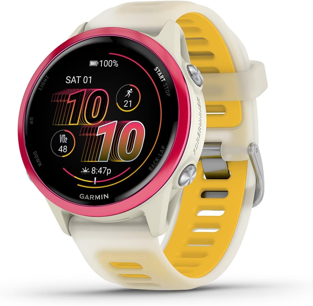 Garmin Forerunner 570 42mm GPS Running Smart Watch AMOLED Music Garmin Coach - Bone Raspberry - Image 1