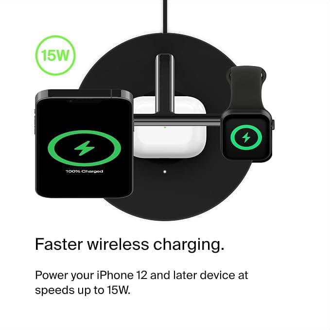 Belkin BOOST CHARGE PRO 3-in-1 Wireless Charging Pad with MagSafe 15W Black - Image 4