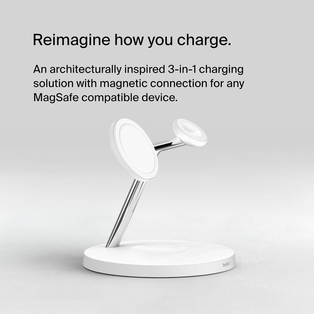 Belkin BoostCharge Pro 3-in-1 Wireless Charging Stand with MagSafe White - Image 4