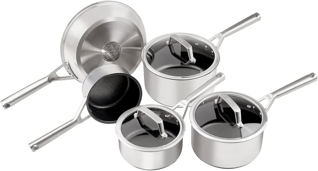NINJAFoodi ZEROSTICK Stainless Steel 3 Piece Pan set 16/18/20cm Saucepans, non stick, C63000UK - Image 1