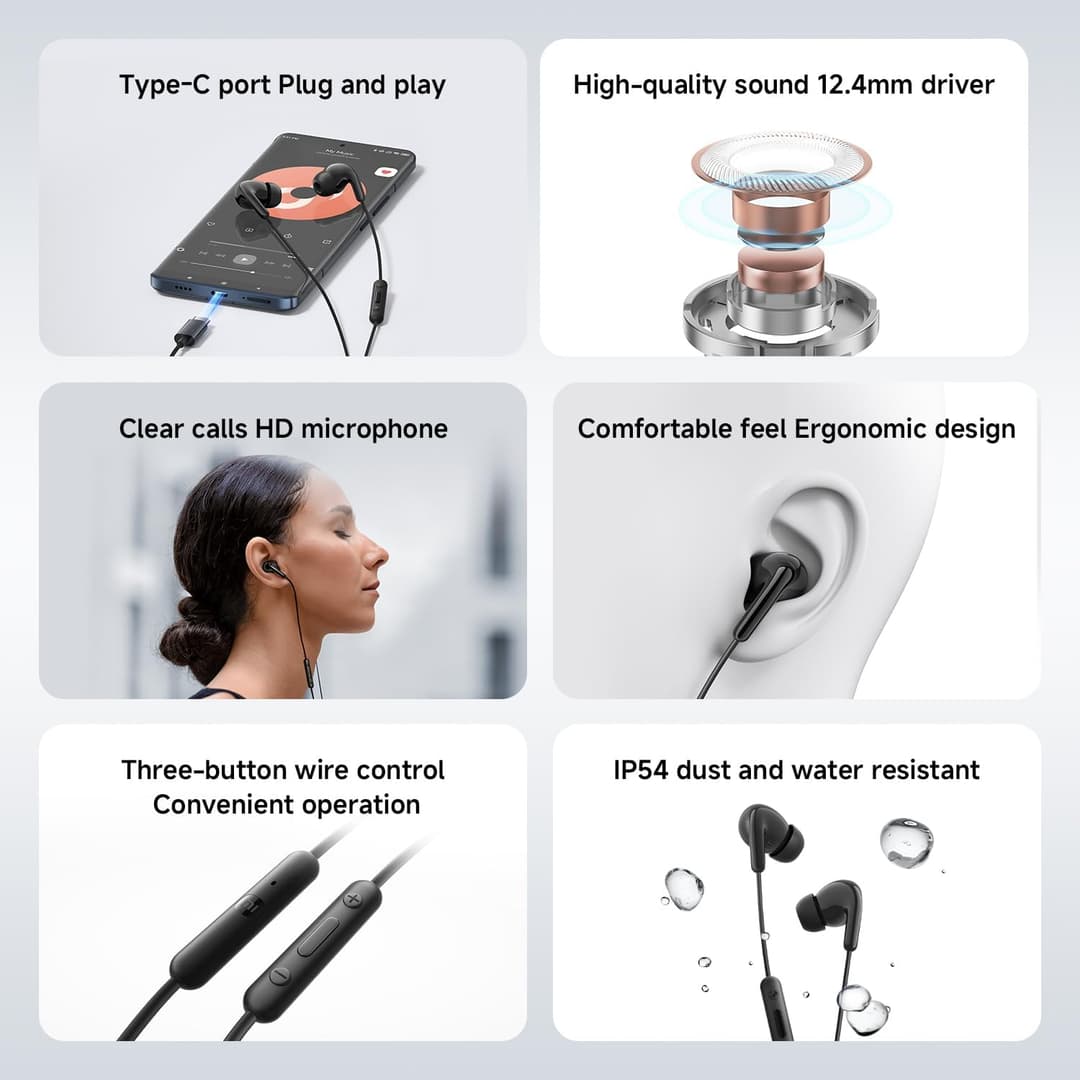 Xiaomi Type C Earphones 12.4mm Driver HD Microphone Three Button Control IP54 - Black - Image 3