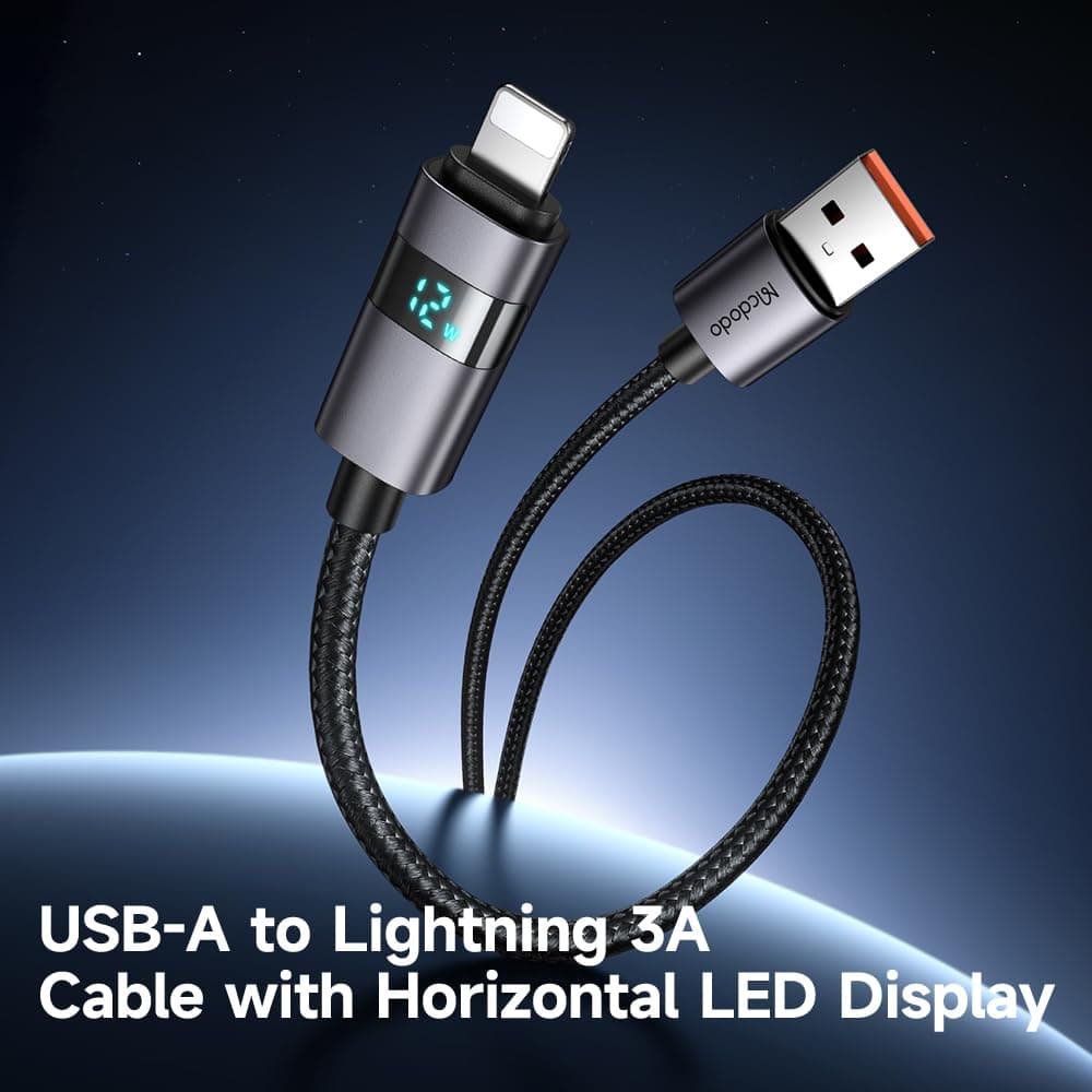 Mcdodo USB-A to Lightning Cable 4ft with LED Display – Nylon Braided Fast Charging for iPhone,1.2M iPad & AirPods - Image 6