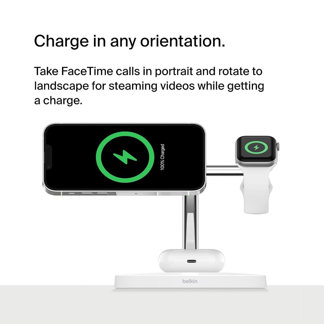 Belkin BoostCharge Pro 3-in-1 Wireless Charging Stand with MagSafe White - Image 5
