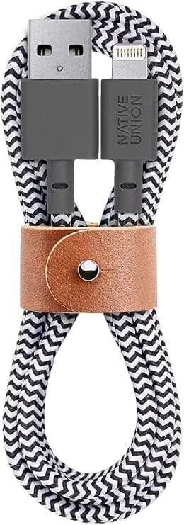 Native Union Belt Cable Lightning to USB-A 1.2m Braided Charge & Sync Cable with Leather Strap, Zebra