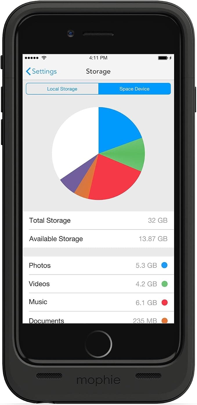 mophie Space Pack Battery Case with 32GB Storage for Apple iPhone 6/6S – Black - Image 1