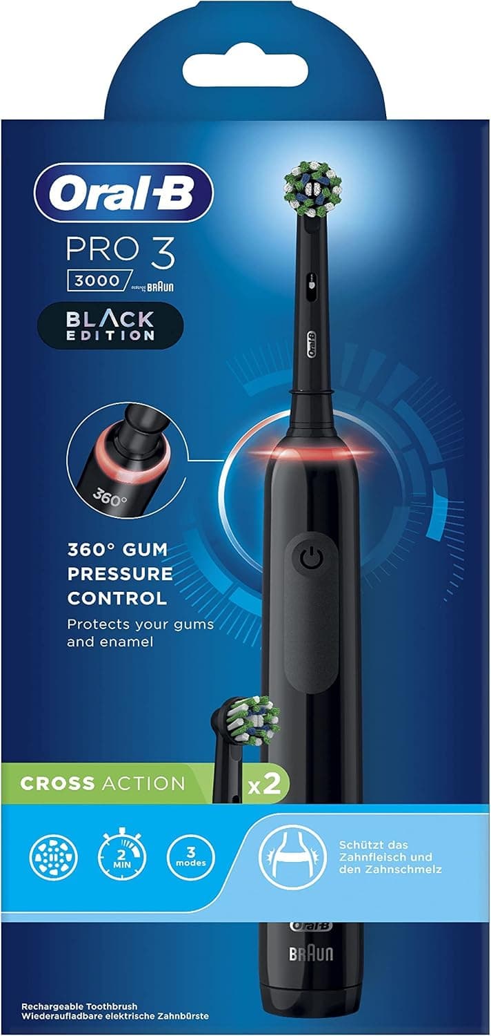 Oral-B Pro 3 3000 Cross Action Electric Toothbrush x2 - Black - Image 1