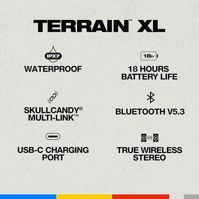 Skullcandy Terrain XL Portable Bluetooth Speaker – IPX7 Waterproof, 18H Battery, Bone/Orange - Image 2