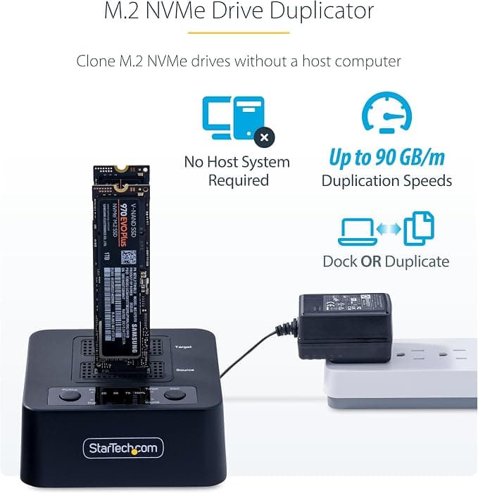 StarTech 1:1 M.2 NVMe SSD Duplicator Cloner Dock Dual Bay USB-C 20Gbps - Image 2