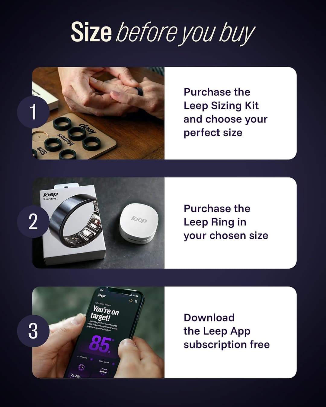 LEEP Smart Ring Size 7, IP68 Waterproof Health & Fitness Tracker with Heart Rate & Sleep Monitoring - Image 3