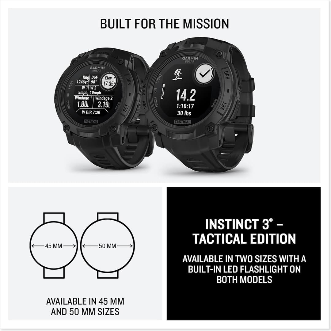Garmin Instinct 3 Tactical Edition Solar Smartwatch 45mm Black - Image 7