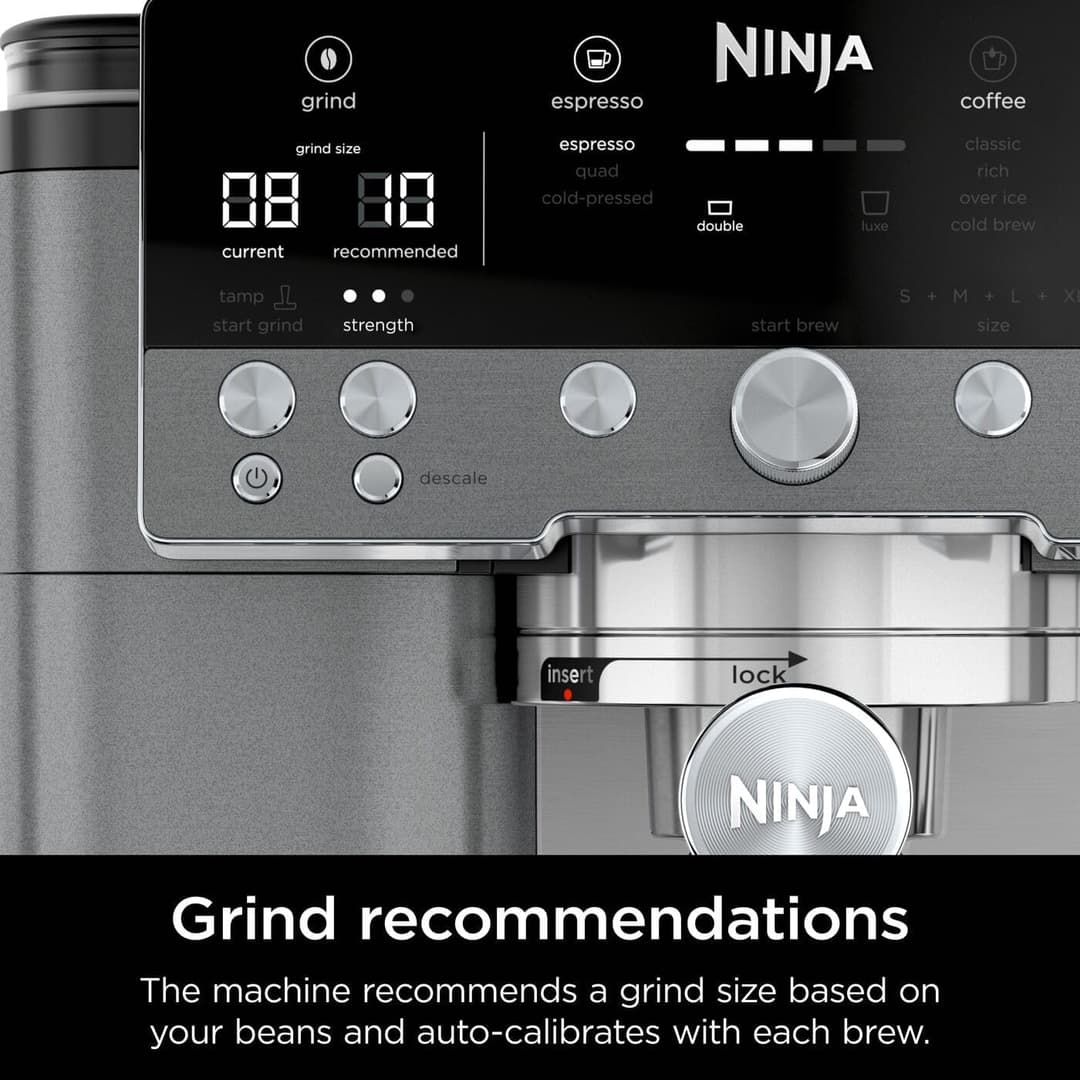 Ninja Luxe Premier 3-in-1 Coffee Machine with Built-In Grinder & Milk Frother Gun Metal ES601UKGM - Image 5
