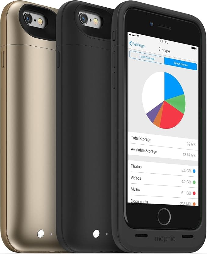 mophie Space Pack Battery Case with 32GB Storage for Apple iPhone 6/6S – Black - Image 7
