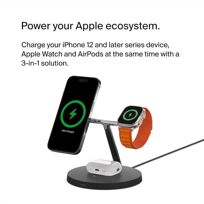 Belkin BOOST CHARGE PRO 3-in-1 Wireless Charging Pad with MagSafe 15W Black - Image 3