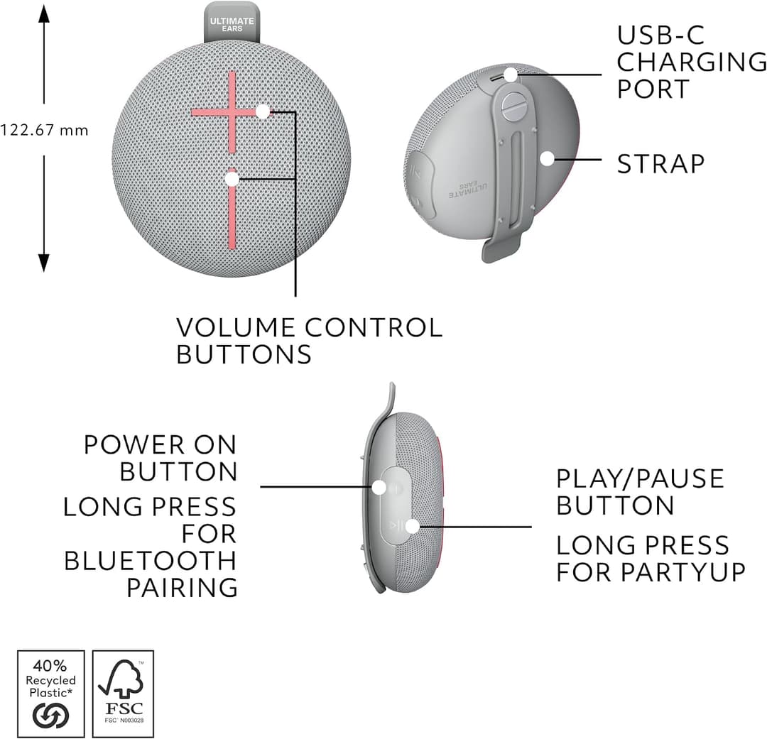 Ultimate Ears MINIROLL Portable Bluetooth Speaker IP67 - Grey - Image 7