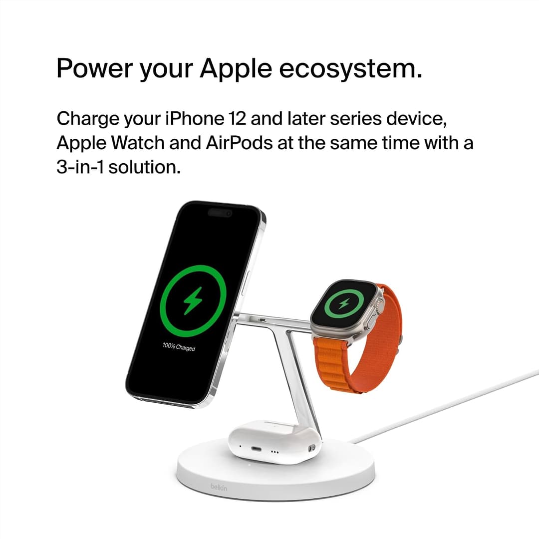 Belkin BoostCharge Pro 3-in-1 Wireless Charging Stand with MagSafe White - Image 2