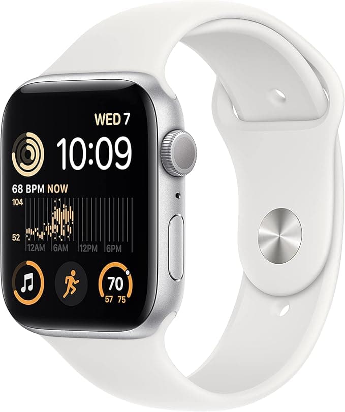 Apple Watch SE 2nd Gen Smartwatch 44mm Silver Aluminium White Sport Band - Image 1