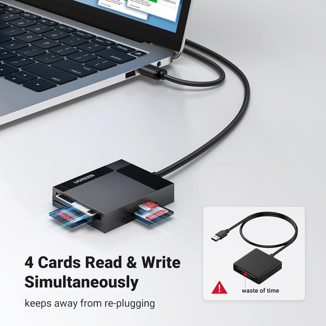 UGREEN 4-in-1 USB 3.0 Card Reader – SD, CF, Micro SD, MS, High-Speed 5Gbps - Image 3