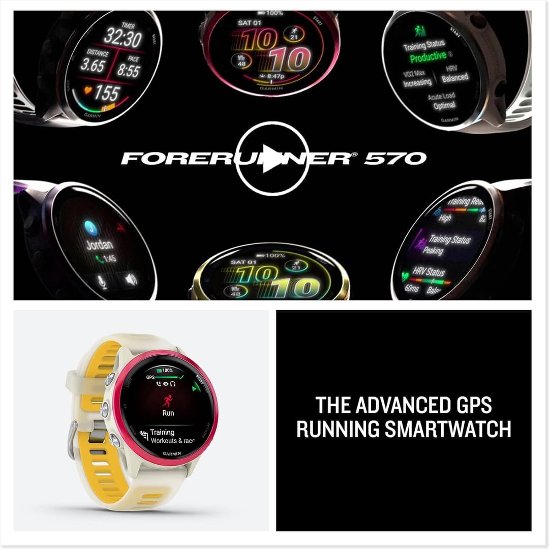 Garmin Forerunner 570 42mm GPS Running Smart Watch AMOLED Music Garmin Coach - Bone Raspberry - Image 8
