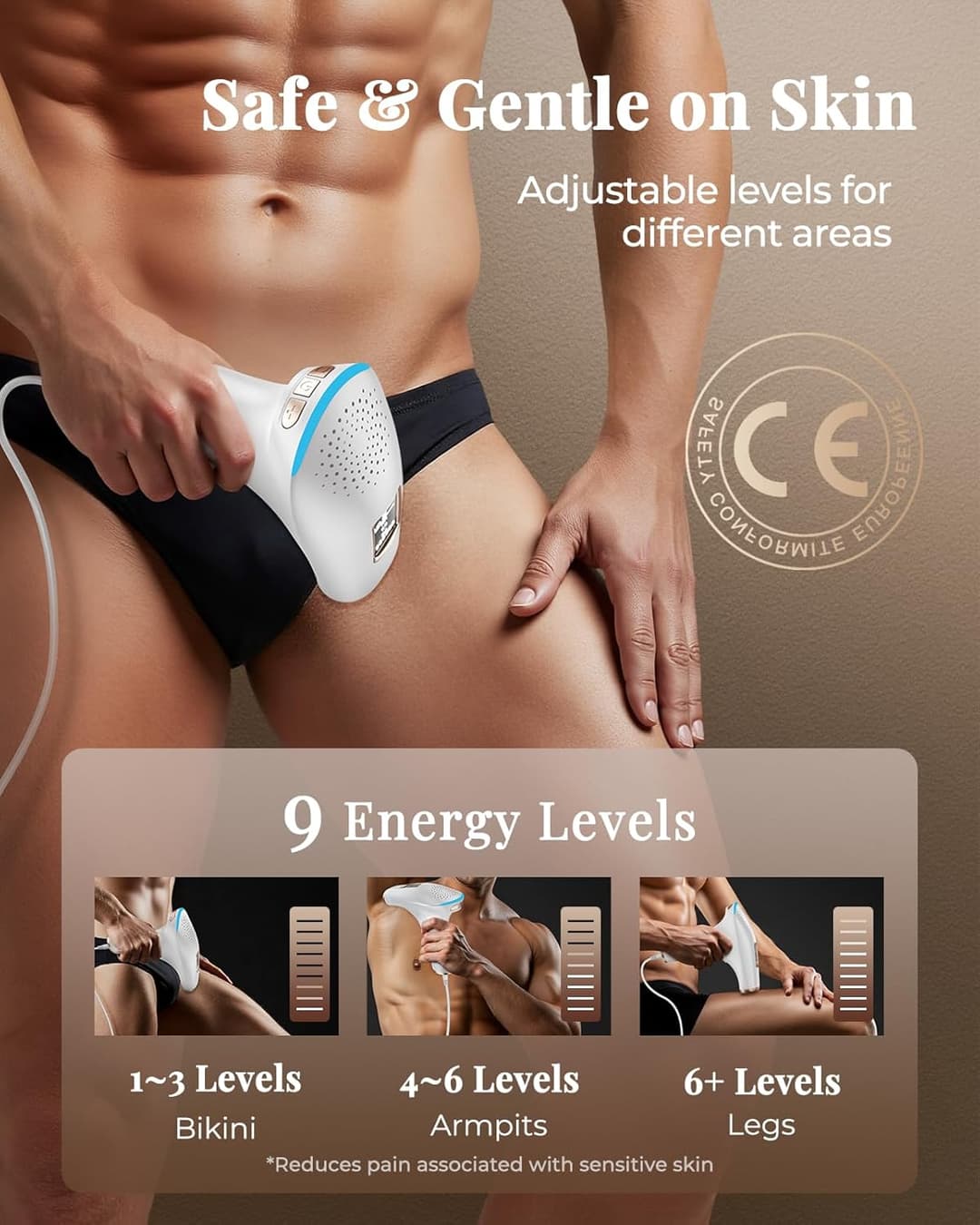 Haarlosy IPL Laser Hair Removal Device 3-in-1, 9 Levels, 999,900 Flashes, Auto Mode - White Gold - Image 4