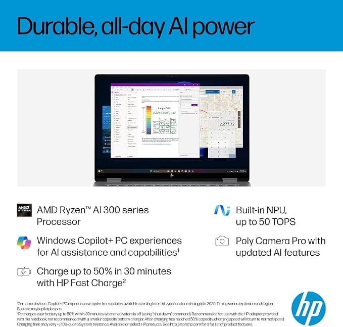 HP OmniBook X Flip NGAI 14 Inch AI Laptop AMD Ryzen AI 7 350 24GB RAM 1TB OLED Touchscreen - Silver - Image 5