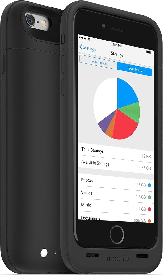 mophie Space Pack Battery Case with 32GB Storage for Apple iPhone 6/6S – Black - Image 4