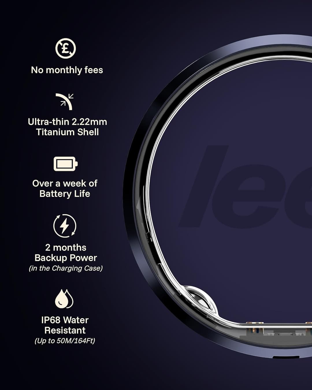 LEEP Smart Ring Size 7, IP68 Waterproof Health & Fitness Tracker with Heart Rate & Sleep Monitoring - Image 2