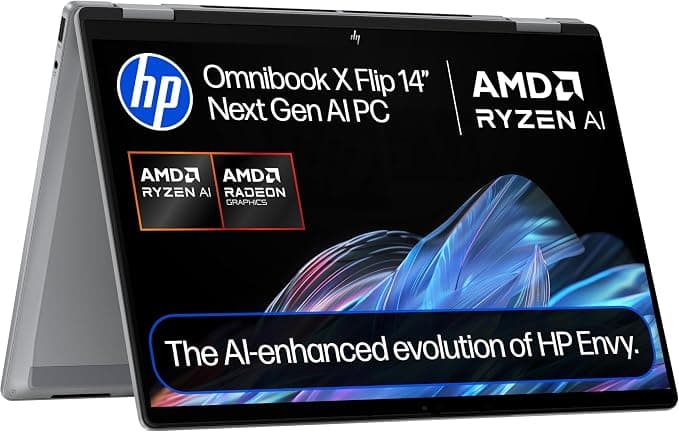 HP OmniBook X Flip NGAI 14 Inch AI Laptop AMD Ryzen AI 7 350 24GB RAM 1TB OLED Touchscreen - Silver - Image 1