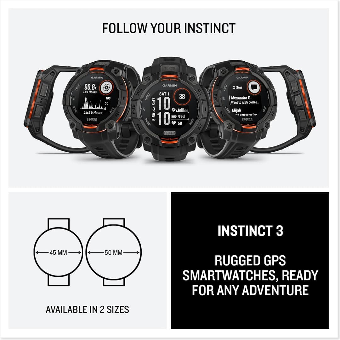 Garmin Instinct 3 Solar 45mm GPS Smartwatch - Black - Image 5