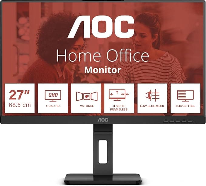 AOC Q27E3UMF 27 Inch QHD VA Monitor 75Hz USB Hub Speakers - Black - Image 2