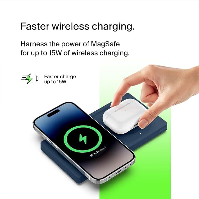 Belkin BoostCharge Pro 2-in-1 MagSafe Wireless Charging Pad 15W Blue - Image 2