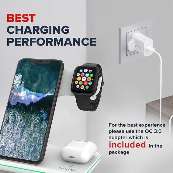Canyon WS-302 3-in-1 Wireless Charging Station Qi Charger for iPhone Apple Watch AirPods - White - Image 3